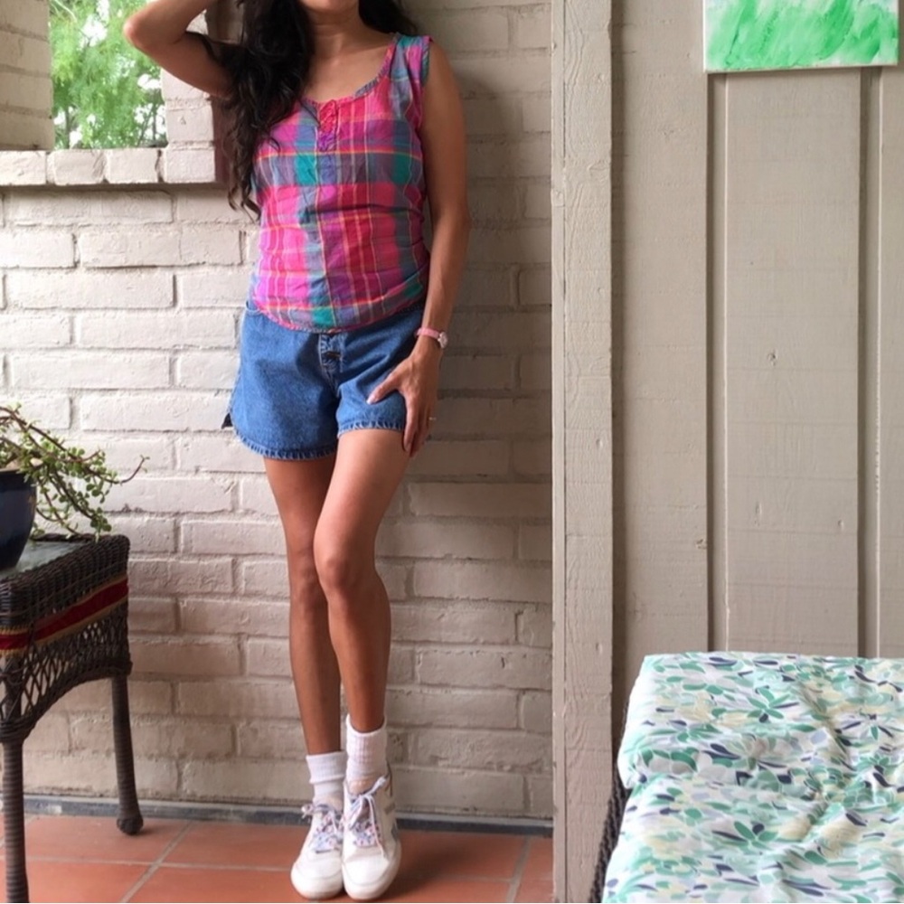 Vintage Plaid Button Top
